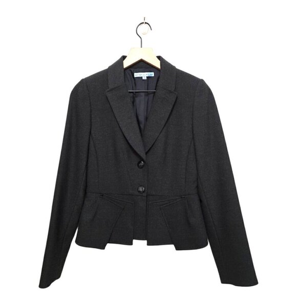 Antonio Melani Gray Single Breasted Peplum Pleated Crop Blazer Sz 2 - Picture 1 of 9